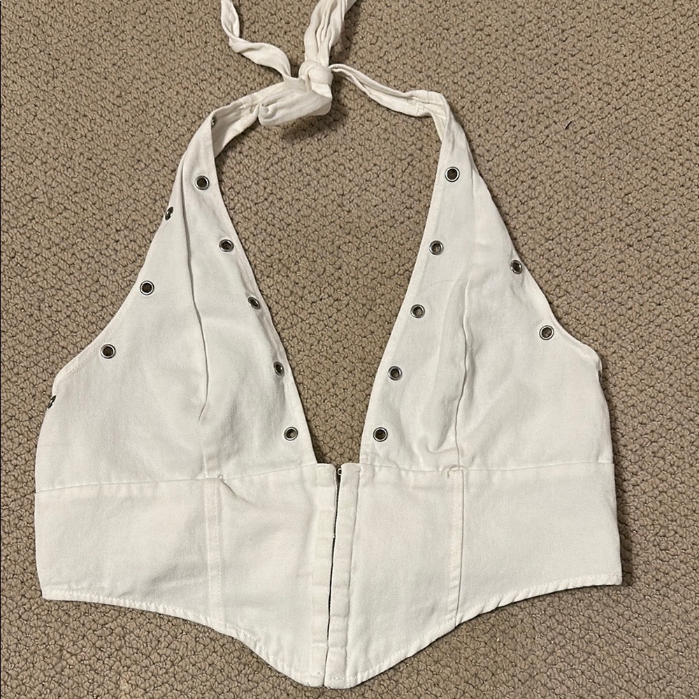 SHEIN White Embellished Crop Tank Top